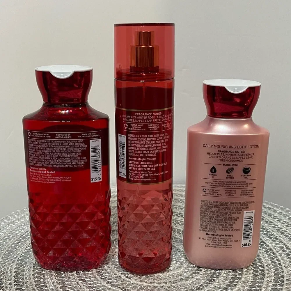 BBW Winter Candy Apple Body Lotion, Body Wash, Fragrance Mist set of 3 NWT